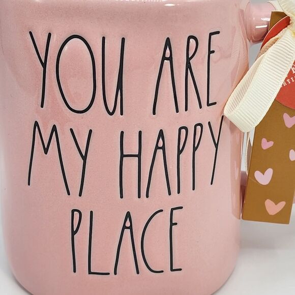 Rae Dunn Embossed Pink Ceramic Coffee Mug You Are My‎ Happy Place 16oz - Picture 3 of 8